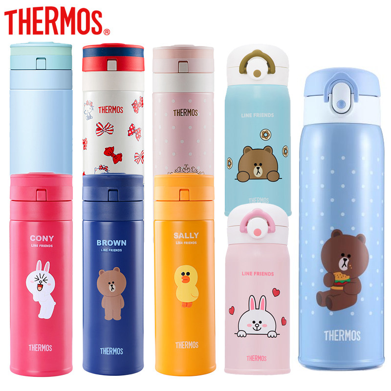 日本膳魔师保温杯女士便携小学生儿童350ml卡通不锈钢水杯JNS-351