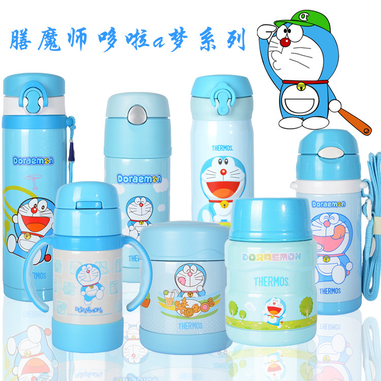 膳魔师保温杯儿童保温吸管杯宝宝水壶学生可爱不锈钢水杯子蓝胖子