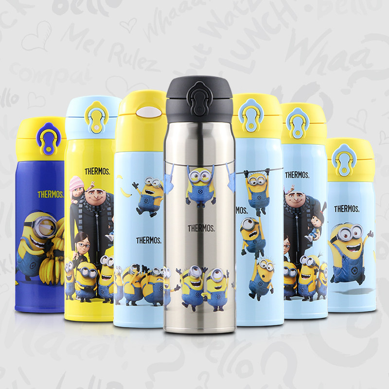 日本膳魔师保温杯男女士儿童吸管杯小学生便携不锈钢水杯子小黄人