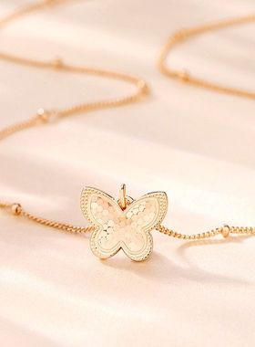跨境碎冰冰蝴蝶项链女S925纯银小众轻奢高级鱼鳞吊坠锁骨链送女友