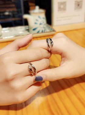 欧美s925银双手拥抱情侣戒指亚马逊爆款韩国简约个性小众开口对戒