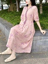【青花瓷苎麻连衣裙】夏季新款高端显瘦中长款苎麻连衣裙RRG50180