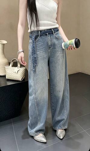 【老板娘容容新号】2026夏季新品欧货腰带款阔腿牛仔裤