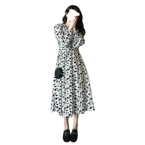 Осеннее платье, весенняя длинная юбка, комплект, в цветочек, французский стиль, коллекция 2023