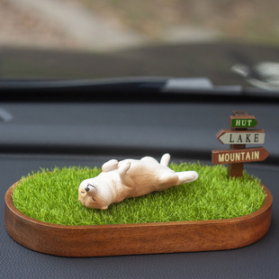 清新绿草地底托DIY动漫泡泡玛特底座车载中控台装饰摆件汽车用品