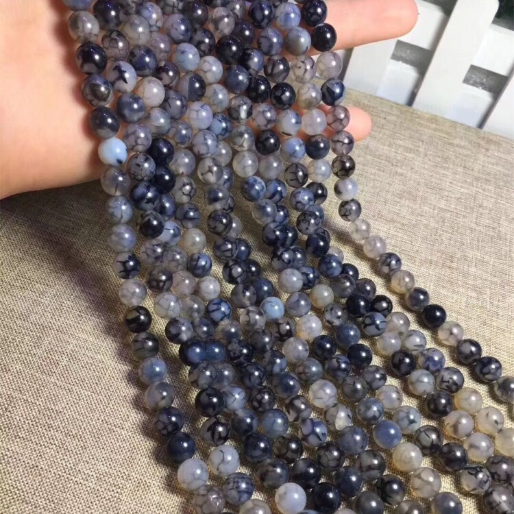 5A级黑白龙纹玛瑙 水晶散珠 圆珠 半成品 diy饰品配件