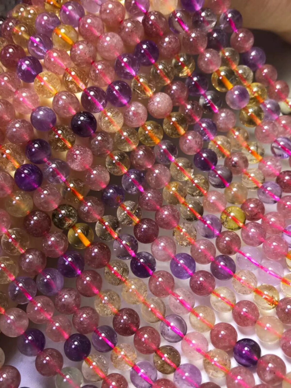 NATURAL A-GRADE SUPER SEVEN PURPLE HAIR CRYSTAL CRYSTAL LOOSE BEADS ROUND BEADS SEMI-FINISHED DIY JEWELRY ACCESSORIES