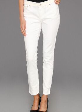 外贸原单M家大码女 白色牛仔铅笔裤修身小脚长裤胖MM加大白而不透