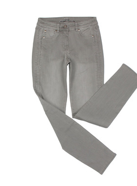 外援单秋冬新款浅灰色高腰弹力牛仔裤经典洗水复古厚实修身大码裤