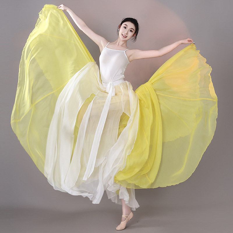 中国风民族古典舞蹈大摆裙练功演出服装720度飘逸双层天丝长裙子