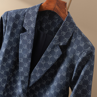 外套女D春天家599S 通勤有体面 口真丝西装 抽褶袖 特 篙级藏青花案