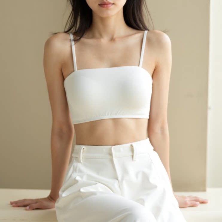 一体背心式无钢圈莫代尔文胸，露脐短款光面无痕防走光吊带抹胸女
