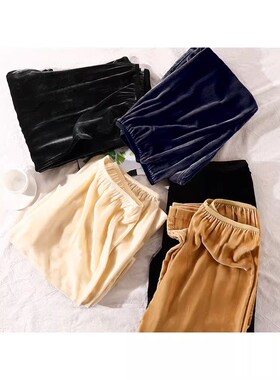 爱琴海女装Upinlook 华丽复古真丝丝绒裤~松紧腰阔腿休闲裤81827