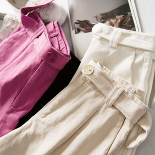 百慕大短裤 私心推荐 腿粗显瘦宽腿腰带休闲裤 性价比 女 玫粉色