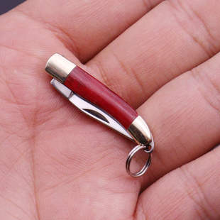 婴儿随身佩戴刀开箱刀黄铜钥匙扣迷你小刀开快递刀红色牛骨袖珍刀