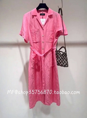 AUM奥姆2025夏专柜正品亚麻+桑蚕丝宽松短袖连衣裙M1FZ24786 3280