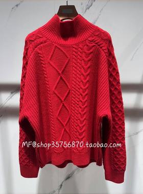 MF玛菲~2025春专柜正品 红色 羊毛 高领 宽松 毛衣外套A1FZ1808M