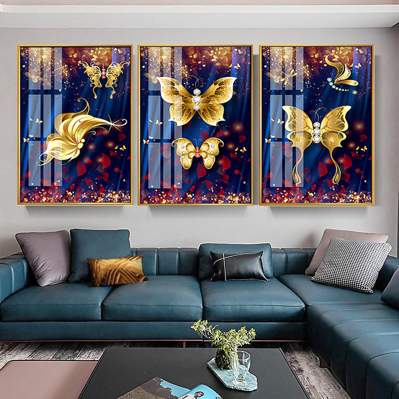 钻石画满钻新款现代北欧蝴蝶客厅三联画点钻十字绣餐厅水晶粘钻画
