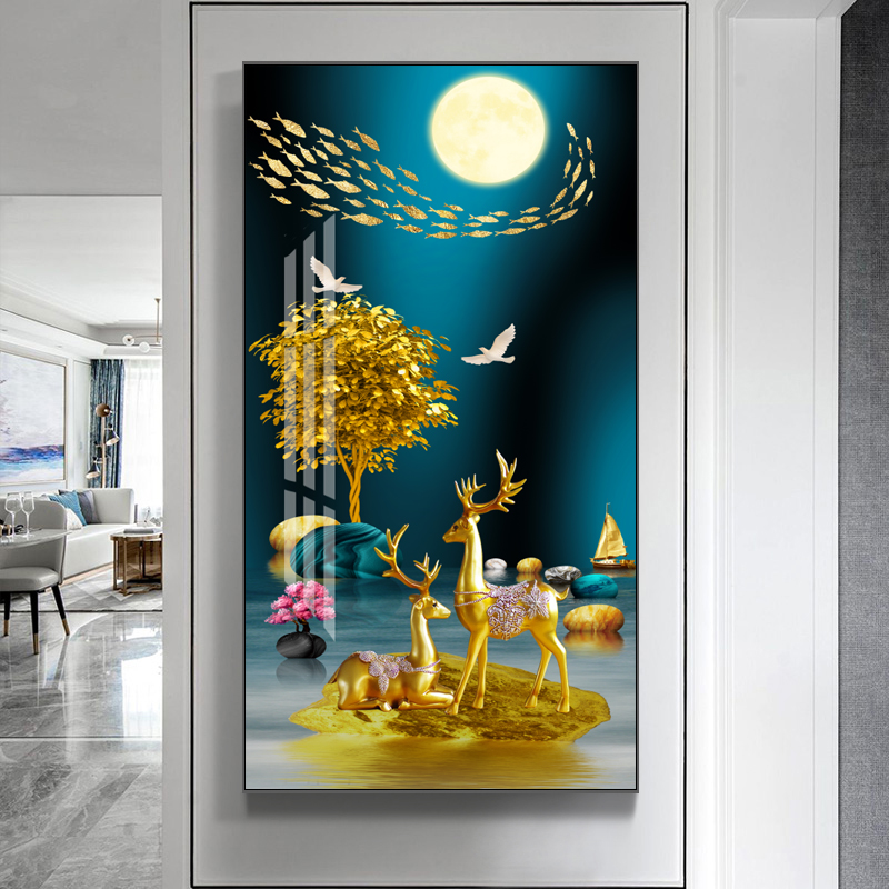 2024新款钻石画发财树麋鹿满钻十字绣水晶钻客厅现代简约玄关走廊
