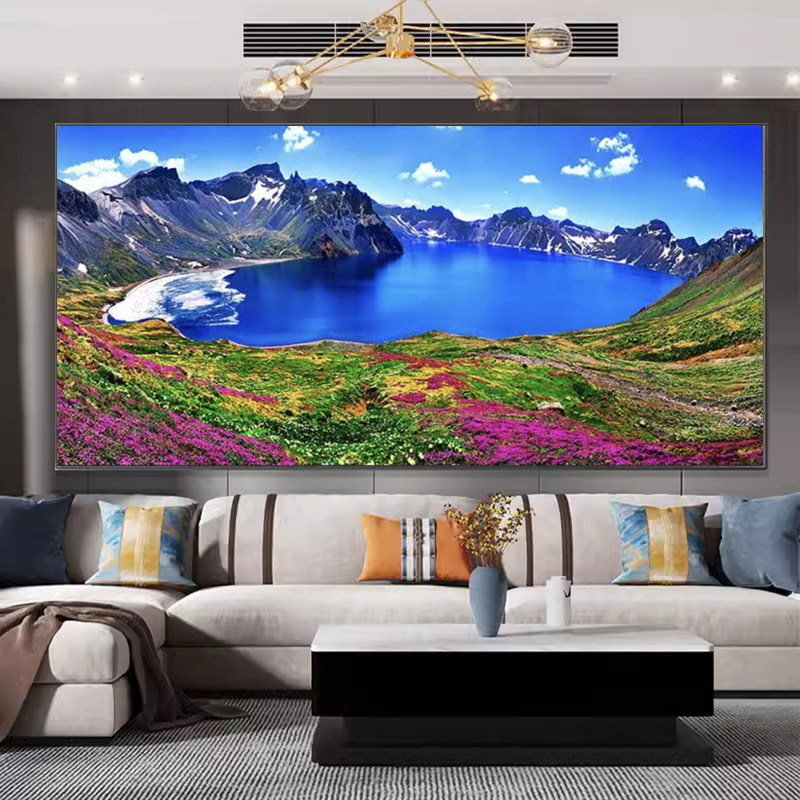 2024新天池横版大幅客厅背景钻石画满钻手工雪山风景十字绣水晶钻