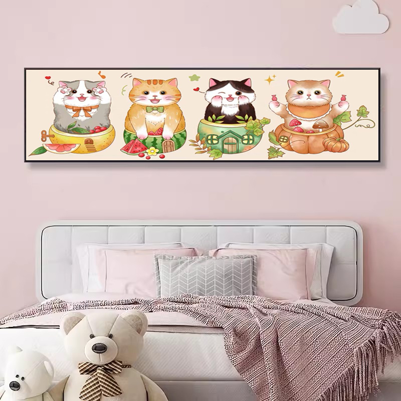 可爱招财猫咪动物儿童房间温馨宠物背景钻石秀可爱胖橘钻石画diy