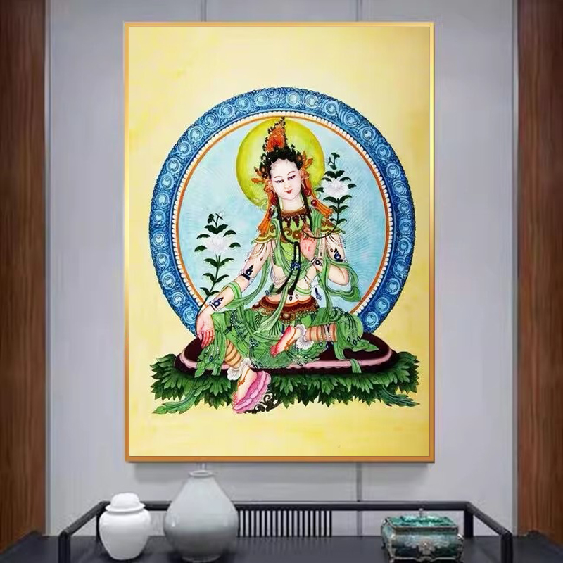 绿度母人物图案唐卡贴钻十字绣佛像客厅背景钻石画高难度满钻全贴