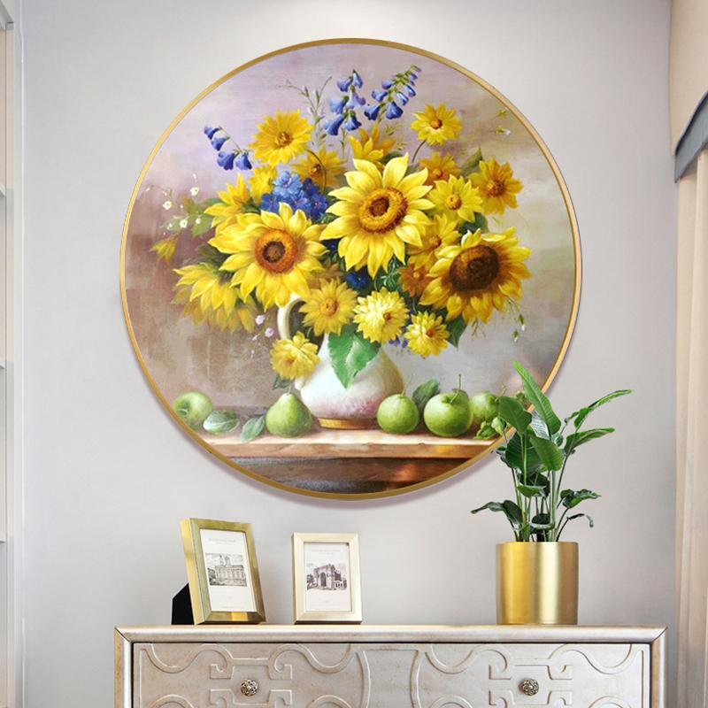 5D钻石画圆形向日葵餐厅点钻十字绣钻石绣2025新款玄关客厅太阳花