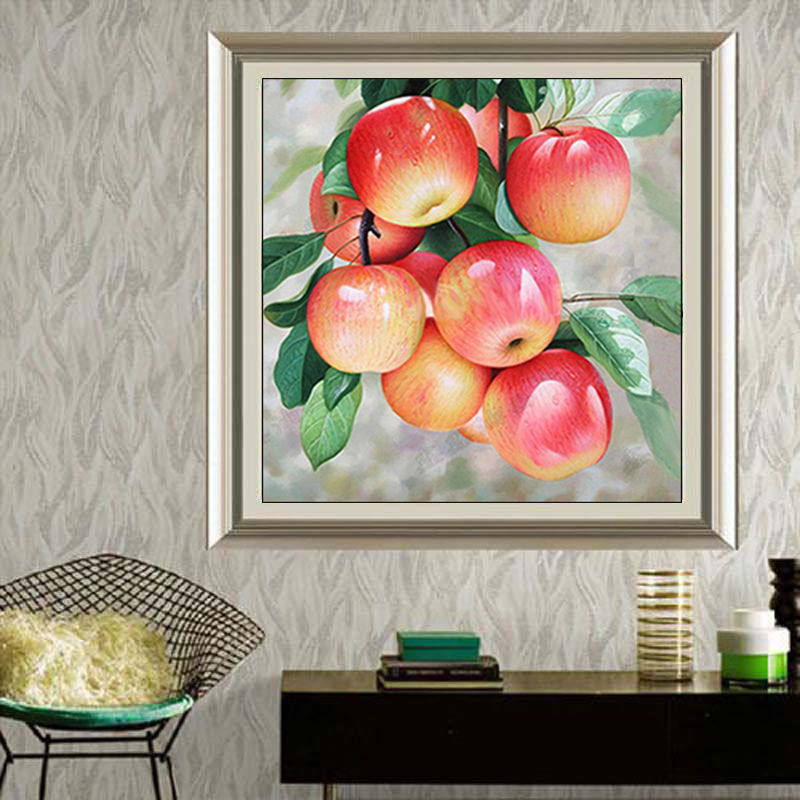 钻石贴十字绣苹果图新中式钻石画满钻客厅玄关餐厅水果粘钻画手工