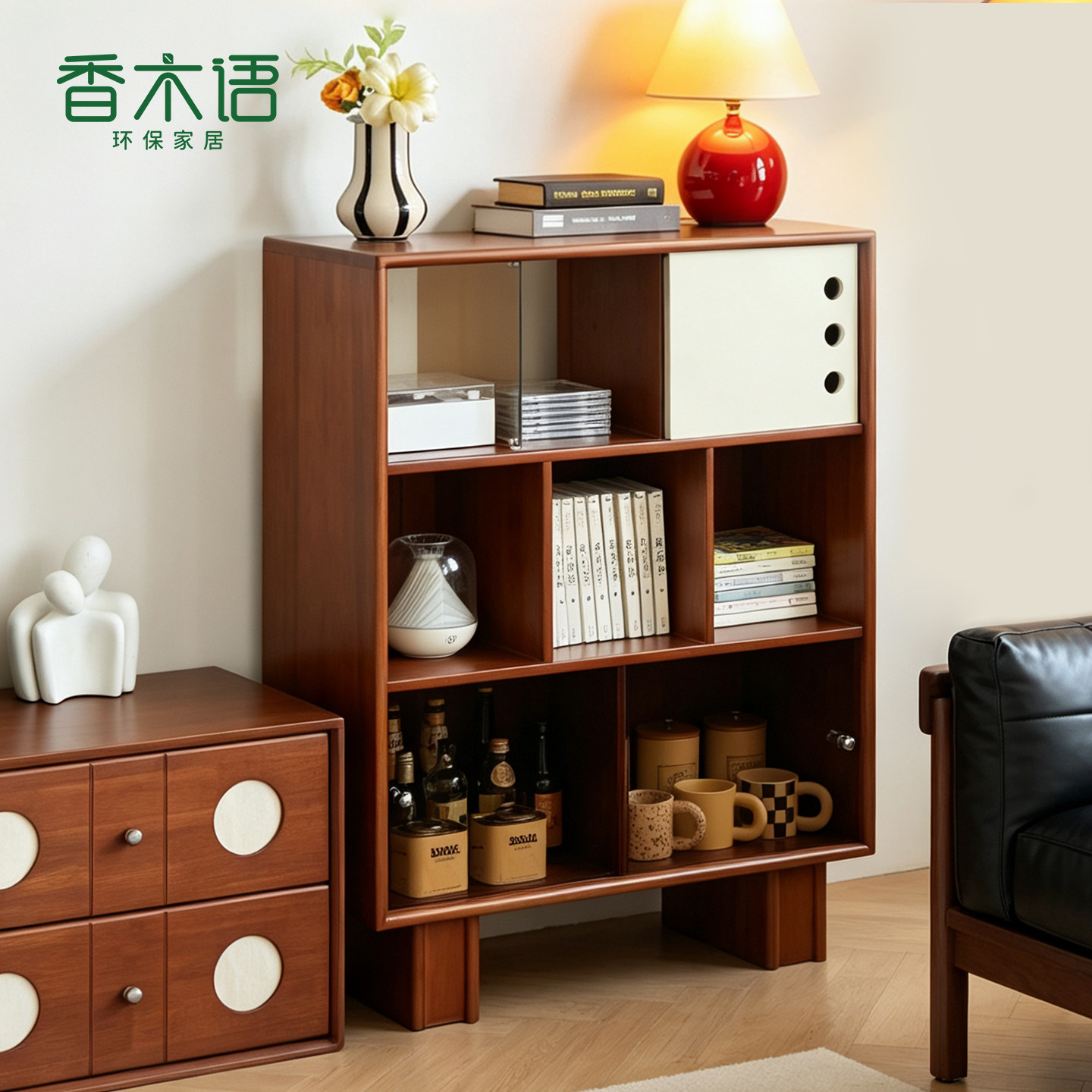 中古风实木书柜展示柜家用置物架