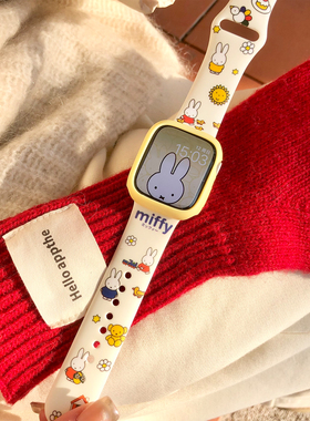 康康的原创卡通奶白色满印兔兔适用于iwatch9s10苹果手表表带可爱