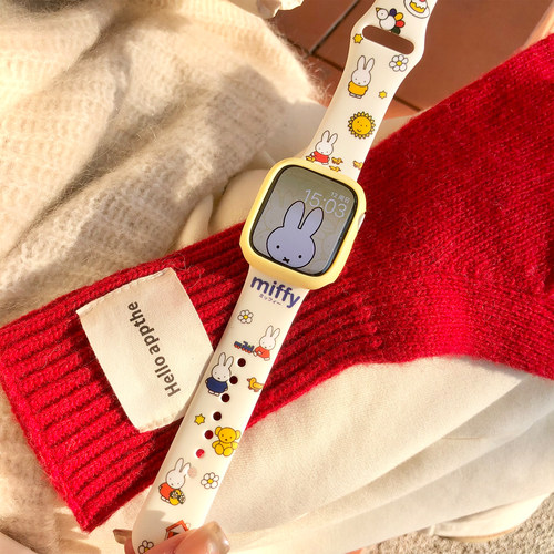 康康的原创卡通奶白色满印兔兔适用于iwatch9s10苹果手表表带可爱