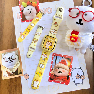 康康 原创奶酪蛋糕自嘲熊硅胶适用iwatch10代98苹果手表可爱表带