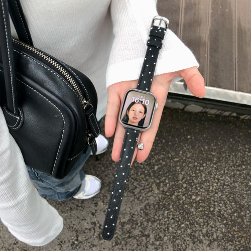 康康的原创细款韩系波点真皮适用iwatch11苹果手表applewatch表带