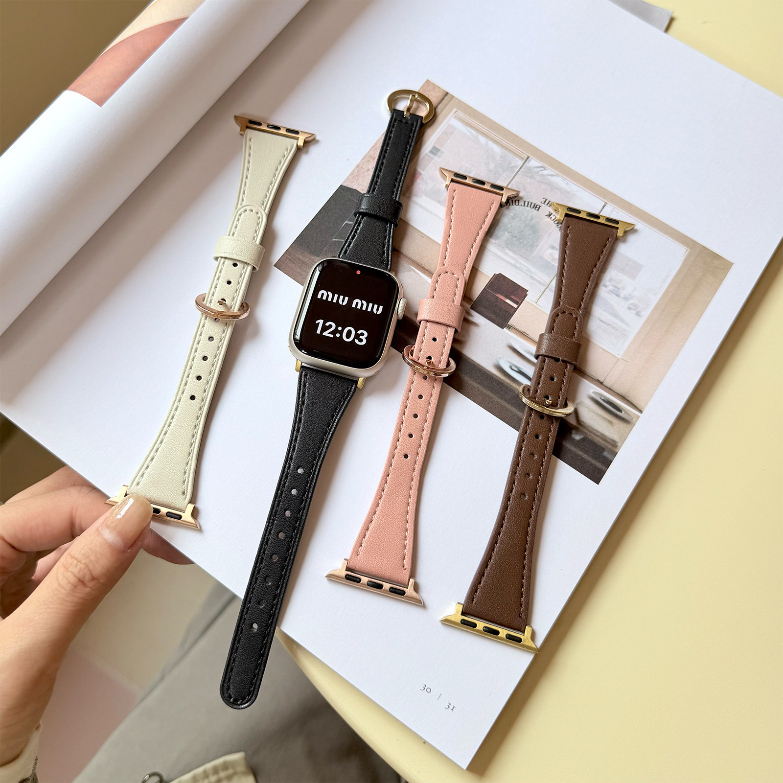 康康的秋冬复古马蹄扣皮质适用iwatch10987s11se苹果手表表带精致