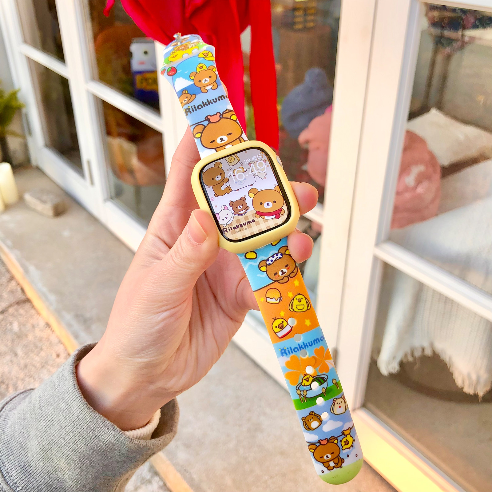 康康的原创卡通可爱熊硅胶适用于iwatch987s10se苹果手表撞色表带