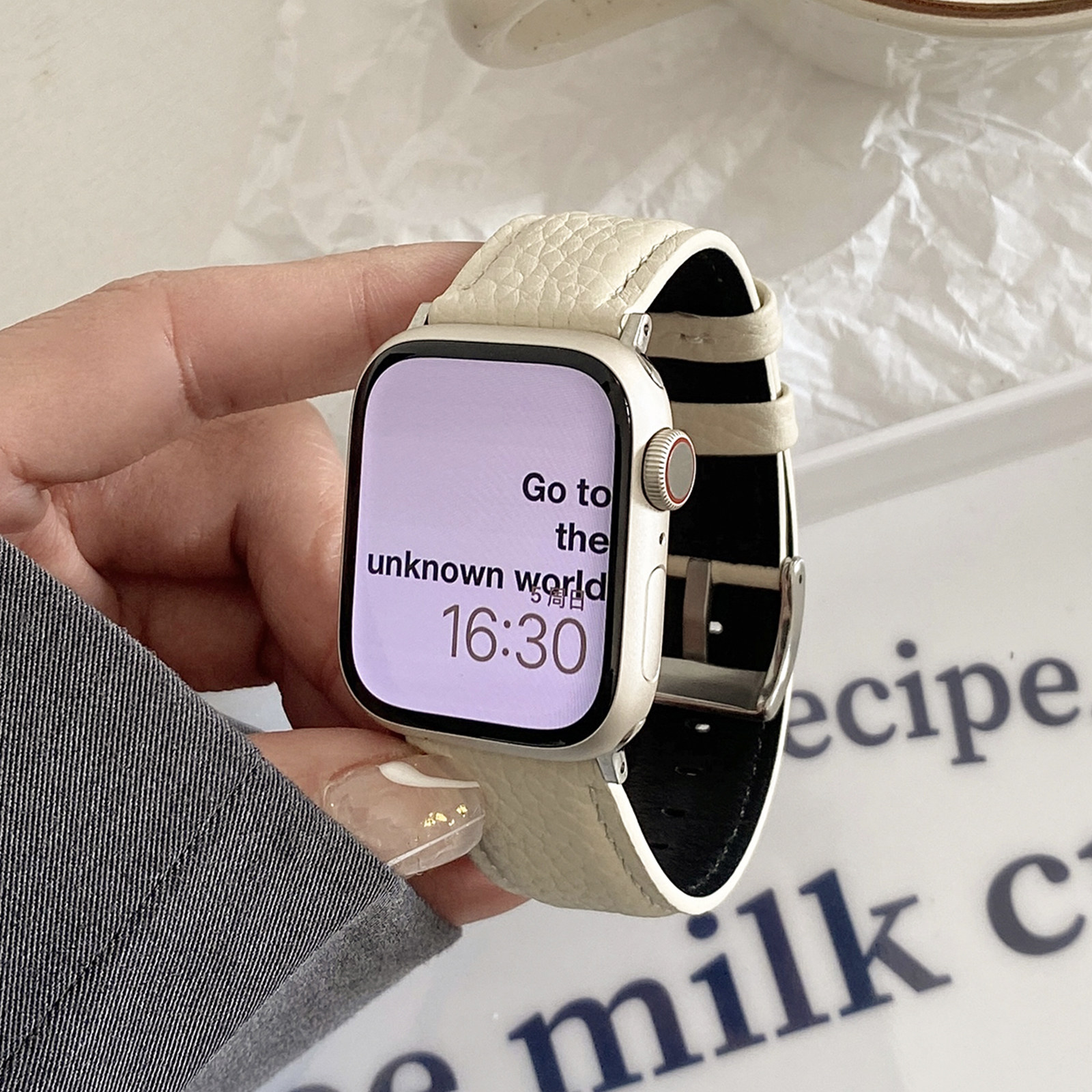康康的荔枝纹小羊皮iwatch12手表带适用于苹果applewatch11se男女