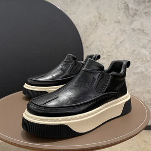 潮牌男鞋2026春季新款高帮皮面休闲板鞋时尚韩版厚底增高男士棉鞋