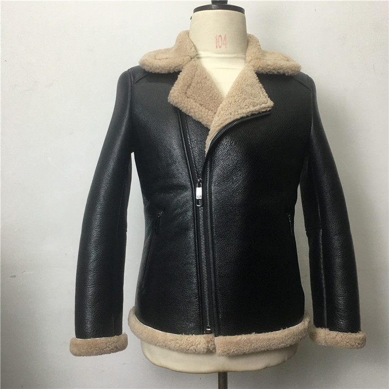 新原生态绵羊皮皮毛一体翻领皮衣男士机车服真皮皮草外套冬季加厚