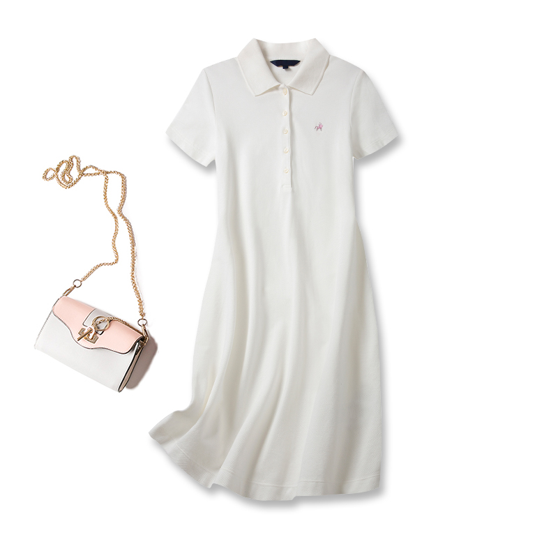 简约纯色保罗连衣裙女夏装2025新款韩版中长款纯棉运动休闲polo裙