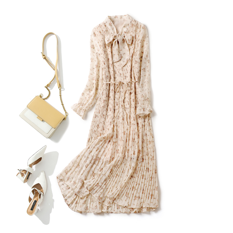 气质雪纺长袖碎花连衣裙