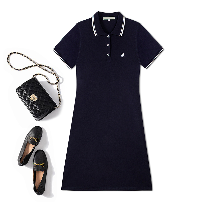 休闲减龄a字裙纯棉珠地纯色