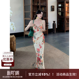 优雅风100人丝荷叶边花朵连衣裙度假鱼尾裙 SYT自制 为欢几何