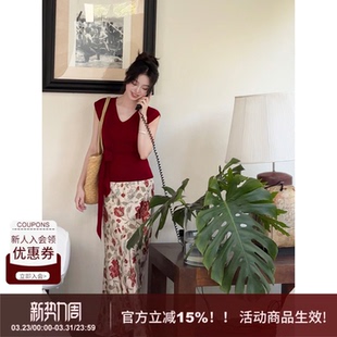 复古优雅风气质大花朵高腰修身 SYT自制 A字鱼尾半身裙女 花信