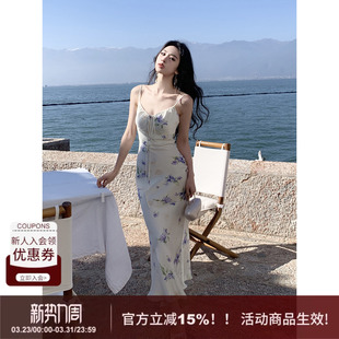 新款 显瘦收腰花朵连衣裙女2026春季 吊带A字长裙子 怒推款 SYT自制