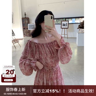 【生如夏花】SYT自制 荷叶领一字领波西米亚花纹A字度假连衣裙女