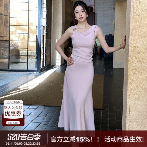 设计师款金属扣背心套装连衣裙