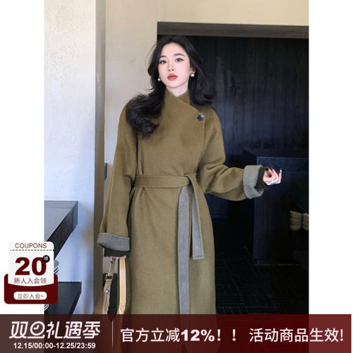 SYT自制绵羊毛绑带双面呢外套