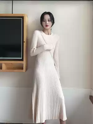 SYT autumn and winter must-enter bottoming knitted dress women's slim and thin pleated elastic sweater skirt medium and long skirt