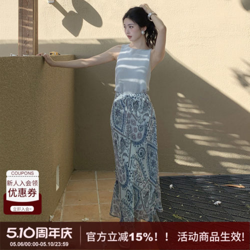 海滩游牧风波西米亚印花半身裙