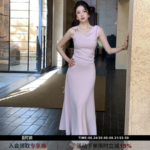 设计师款金属扣背心套装连衣裙